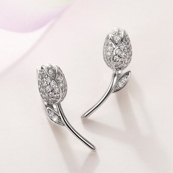 Flower Shape CZ Earring Studs for Women18k Gold Plating Earrings, HA4506 - Picture 3 of 4